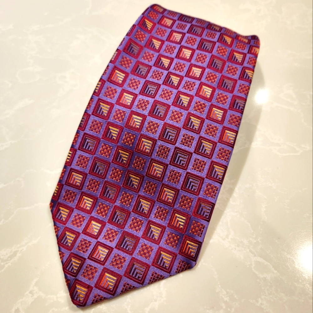 ROBERT TALBOTT BEST IN CLASS Purple Pink Square Funky Design Silk Tie Made USA